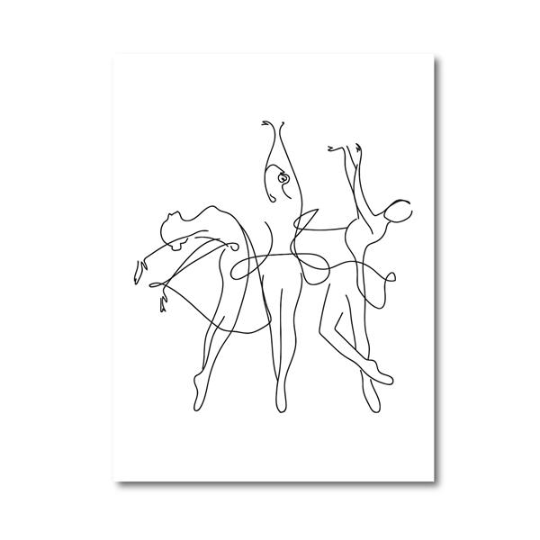 

Абстрактная балерина с принтом в одну линию, рисунок тела, художественная картина на холсте, черно-белая картина, декор для комнаты для девочек, картина, танцевальный постер 21*30cm