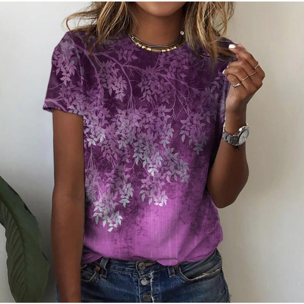 Fashion Women Flower Pattern Print T Shirt Funny Casual O-neck Short Sleeves T-shirt Summer Female Tee Shirt