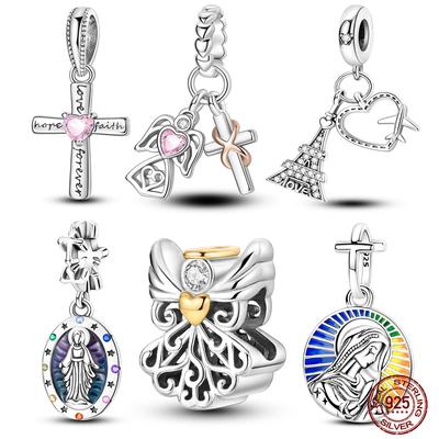 Fit Original Bracelet Copper Religion Cross Madonna Pendants Charms Beads For Women Jewelry Making Gift
