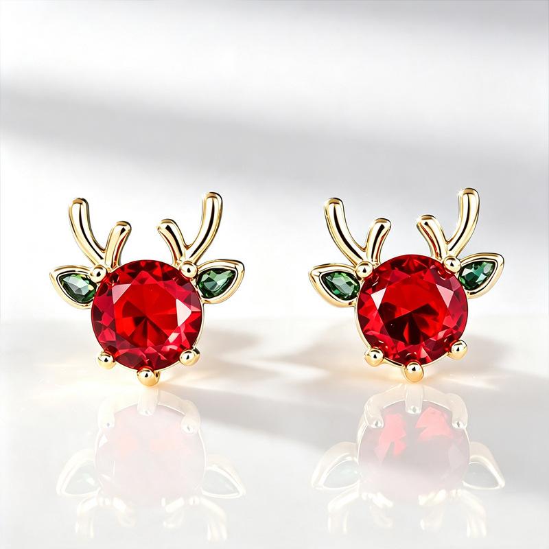 Cute Antler Shaped Women Stud Earrings Inlaid Shining CZ Christmas Elegant Accessories Festival Party Jewelry for Lady