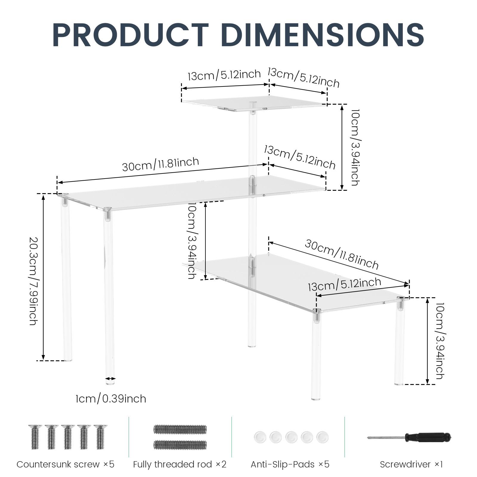 

3 Tier Countertop Corner Organizer Shelf Acrylic Transparent Desktop Display Stand Moveable Corner Shelf for Kitchen Bedroom