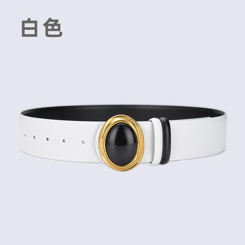 

Double-Sided Waist Seal Women S Simple Gemstone Inlaid Leather Belt Women S Decoration With Skirt Wide Belt Women