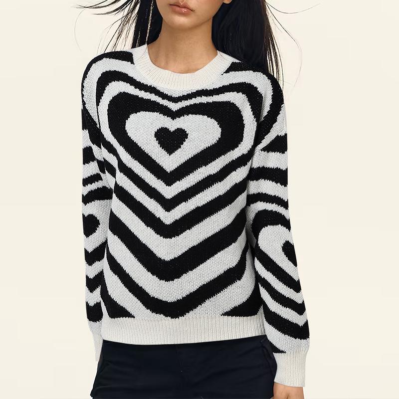 

ZANZEA Women Round Neck Long Sleeve Print Casual Pullover Sweater Jumpers M чёрный