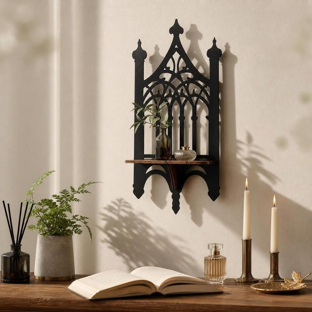 Gothic Style Floating Shelves Wooden Wall Hanging Decor Home Decor Wall Mounted Shelf Indoor Use