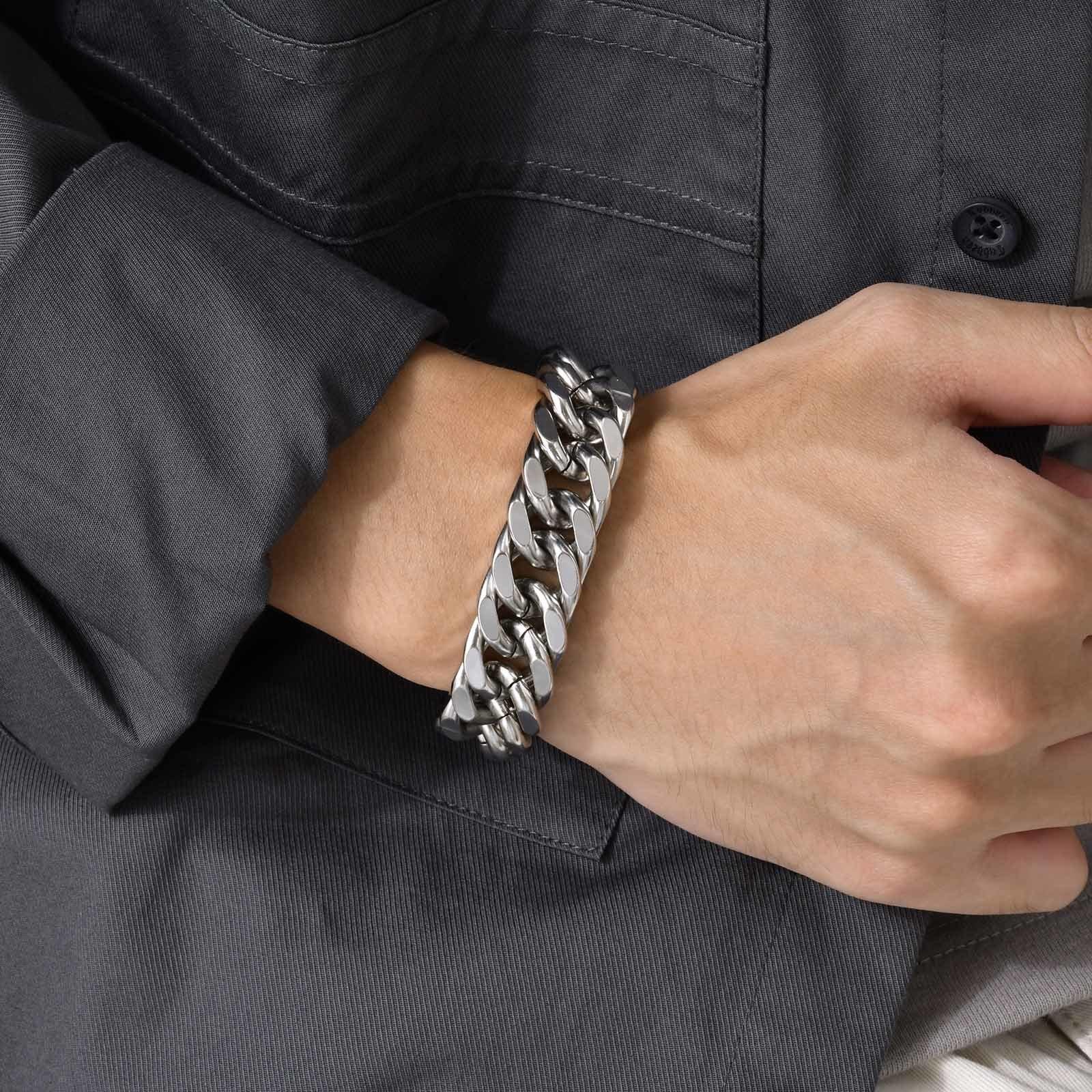 

Gold Plated Men s Chunky Chain Bracelet,Stainless Steel Thick Cuban Chain Wristband,Hip Hop Punk Luxury Jewelry Gift for Him 15MM Width&19cm