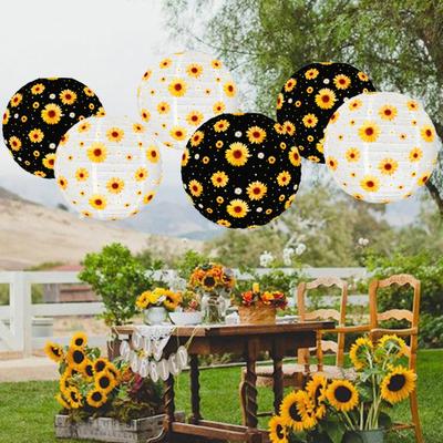 10" Sunflower Paper Lanterns Floral Print Hanging Round Lantern for Chinese Spring