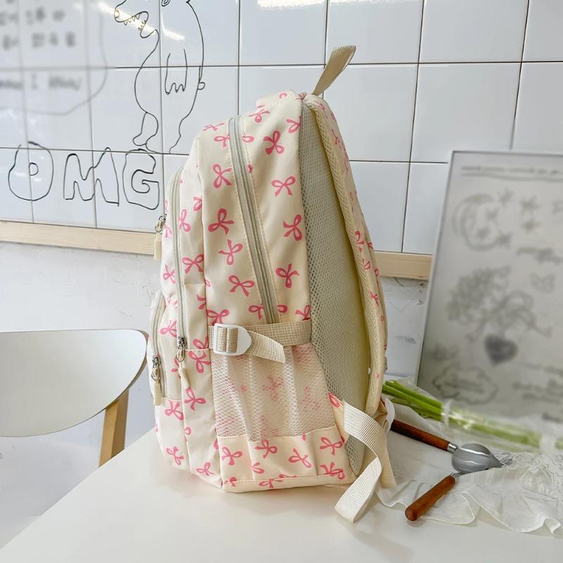 Set de Mochila de Nylon de 3 Piezas Linda Mochila Escolar con Estampado de Lazo para Niñas Mochila Grande con Bolso de Hombro Estuche para Lápices