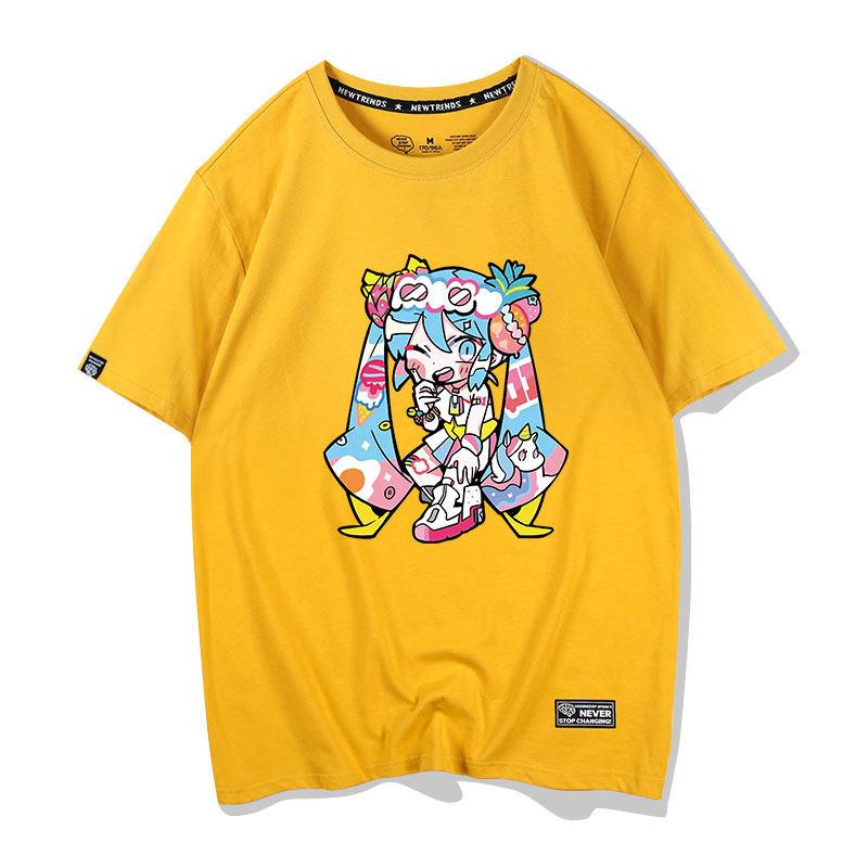 Japanese Anime Anime Cong Niang Hatsune Miku Printed Unisexs and Unisexs Tshirts Hong Kong Style Loose Co Branded Tshirts