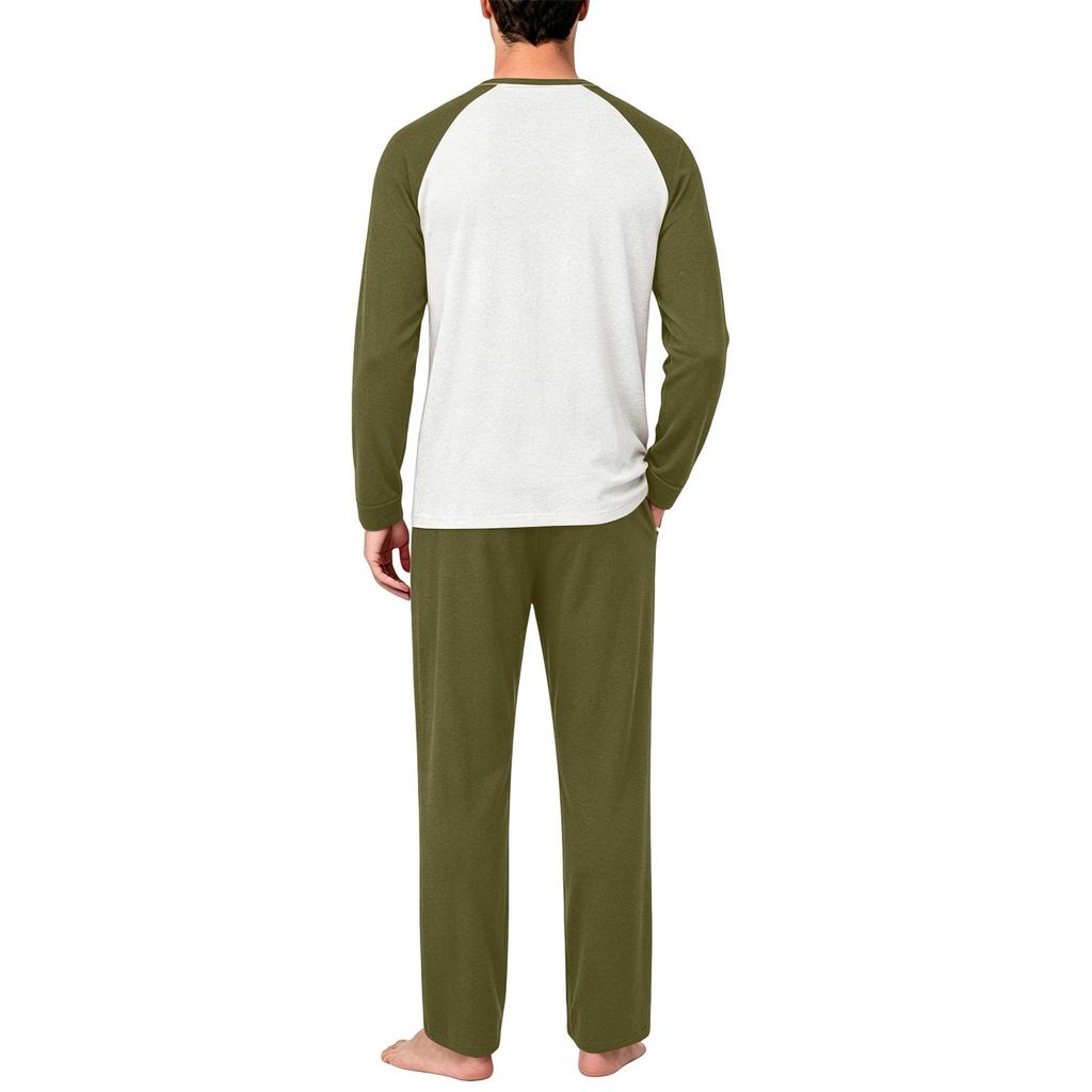 Men's Casual Loose Fit Raglan Sleeve Pajama Set with Halloween Letter Print