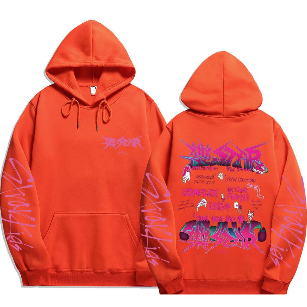 Stray Kids Pullover Hoodie Front Song Titles Icons Gradient Dripping Logo Just Feel Drawstring Hood Oversized Unisex K‑Pop Streetwear Fan Merch