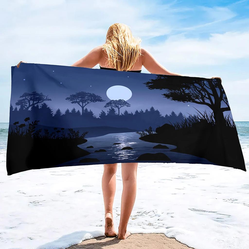 Adults Oversized Sand Free Beach Towel Forest Night Quick Dry Beach Towel Mens Microfiber Lightweight Travel Beach Towel