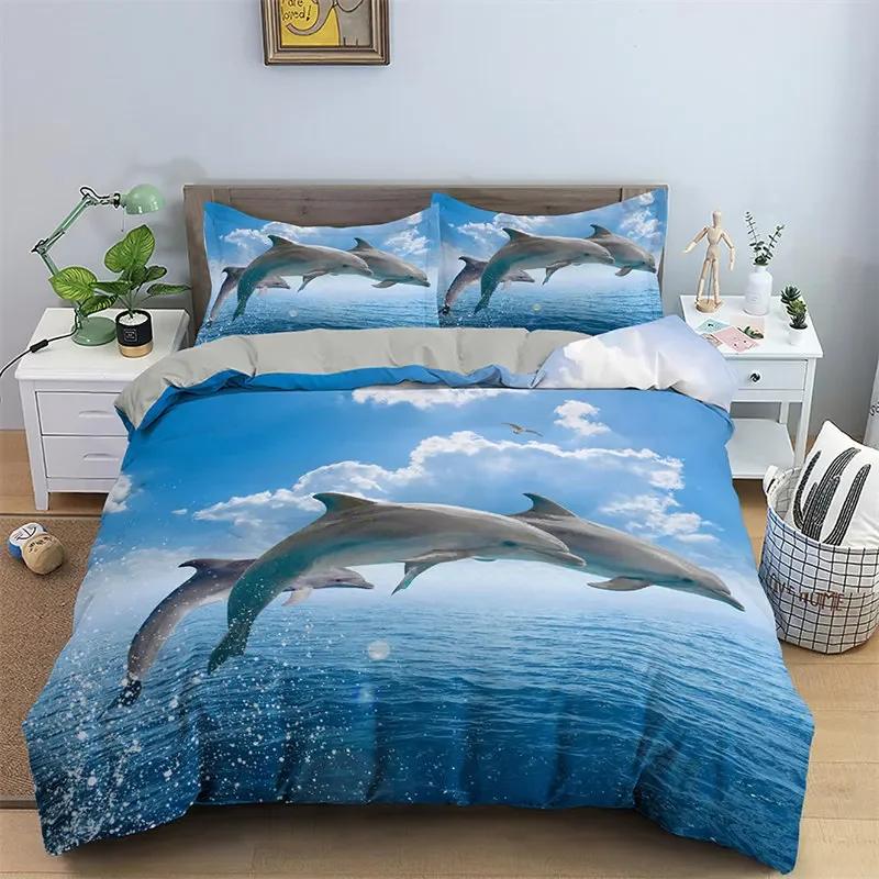 Comforter Dolphin Microfiber 3D Sea Animal Bedding Set Cartoon Comforter Full King Size For Boys Girls Adult Room Decor