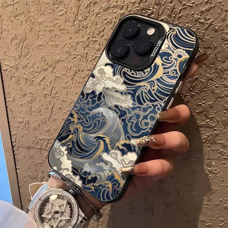 Japanese Waves Electroplate Silver IMD Case for  Redmi Note 14 13 12 11 Pro Plus 5G 12S 11S 10S Redmi 14C 13C 13 12 Cover