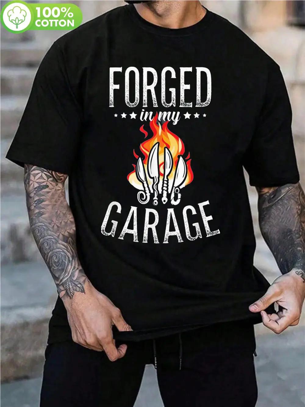 

Blacksmith Fire Forged Knives T-shirt - 100% Cotton Casual Tee with Forged in My Garage Graphic XXXL