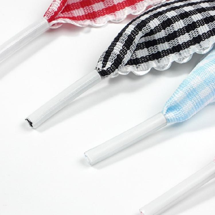 Gingham Ribbon Shoelaces with Lace Trim for Trainers and Canvas Pairs, Flat Decorative Laces for Daily Styling