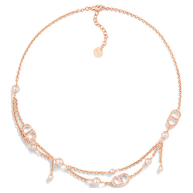 

Dior Double Chain Design CD Logo Resin Metal Imitation Crystal Necklace Women necklace Rose-Gold N2701WOMCY-D12P F,Rose Gold