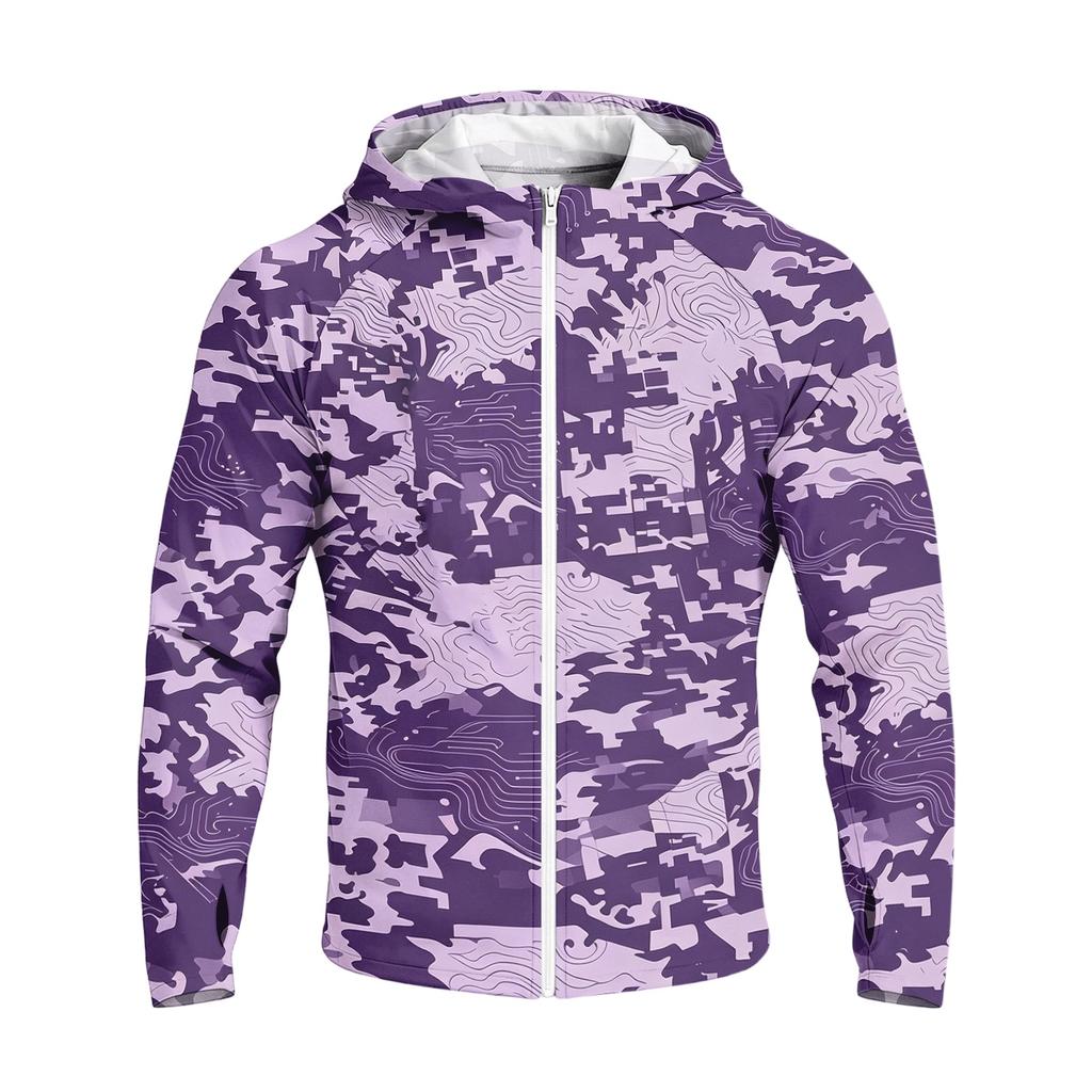 Men's Casual Raglan Sleeve Hooded Long Sleeve Sun Protection Jacket Lightweight Breathable Outdoor Sportswear with Full Zip Front