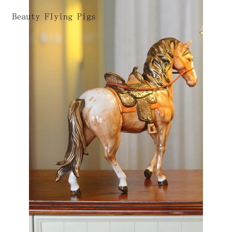37x10.5x30.8cm 1PCS ceramic zodiac horse ornament, home, living room, desktop decoration, handicrafts,business gift,opening gift
