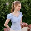 Halterneck Ruffle Blouse Blue Es2obl07