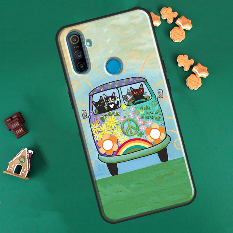 Hippy Peace Bus Cat For OnePlus 9R 8T Nord2 9 10 Pro Case For OPPO Realme 9i 8i 8 Pro GT Neo 2 GT Master Cover