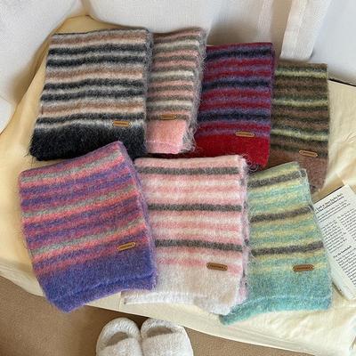 Luochi 2024 Women's Striped Wool Scarf - High-End Winter Fashion for Students