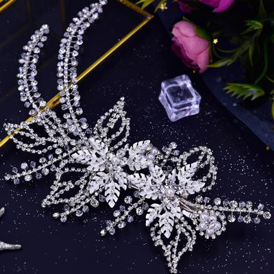 Elegantní kamínkové pokrývky hlavy Ručně vyráběná lesklá sponka do vlasů Svatební šaty pro nevěstu Vlasové šperky Doplňky