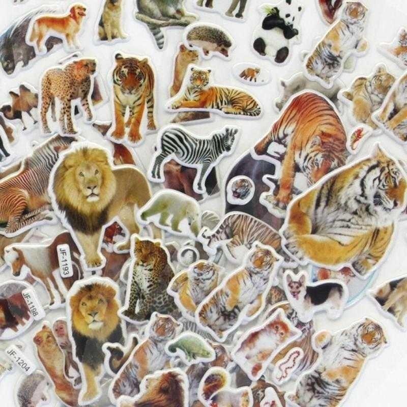 10 Sheets/set Wildlife Wild Animals Scrapbooking Bubble Puffy Stickers Tigers Lions stickers Kawaii