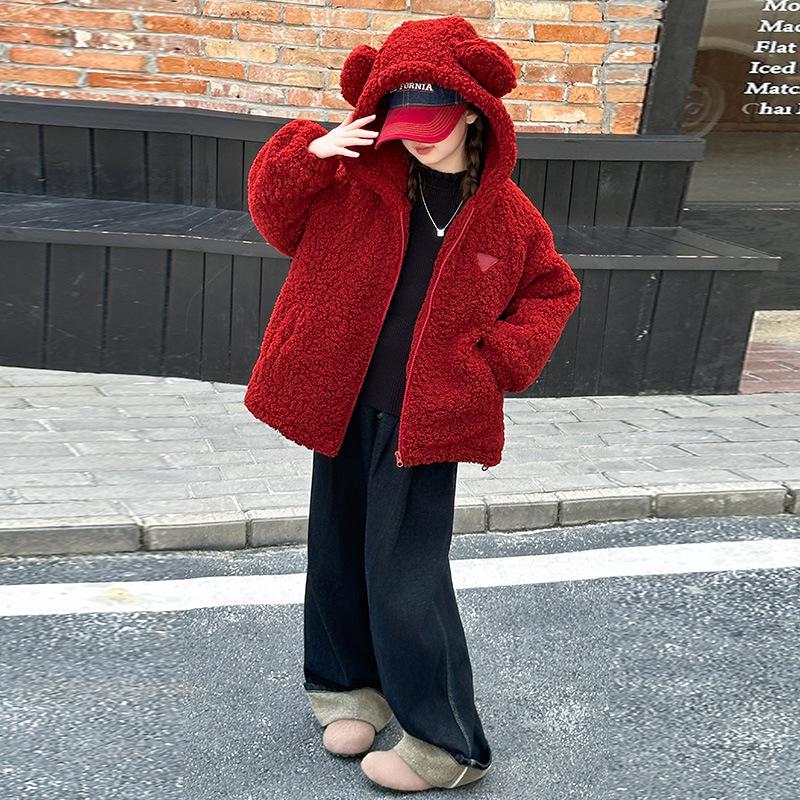 Dziewczęca pikowana kurtka z wełny jagnięcej - Jesień/Zima 2025, Modna i pogrubiona dla dzieci w wieku średnim i starszym