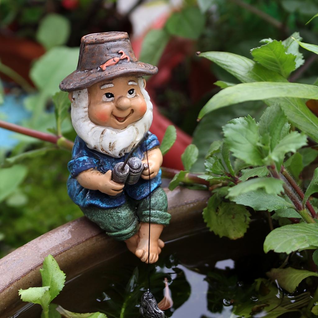 1 pezzo Statuetta Gnomo da Pesca - Resistente, Resistente alle Intemperie per Giardino Esterno, Perfetta per Paesaggistica Creativa del Cortile