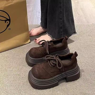 Thick Soled Lace Up Loafers for Women In Spring  Retro Casual British Style Versatile Big Head Casual Small Leather Shoes