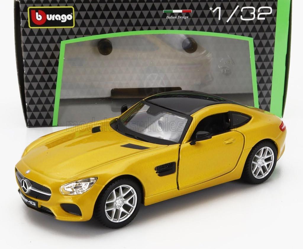Bburago Mercedes-Benz Diecast Car 1/32 Scale Benz AMG GT (C190) 2016 (Yellow) [Parallel Import]