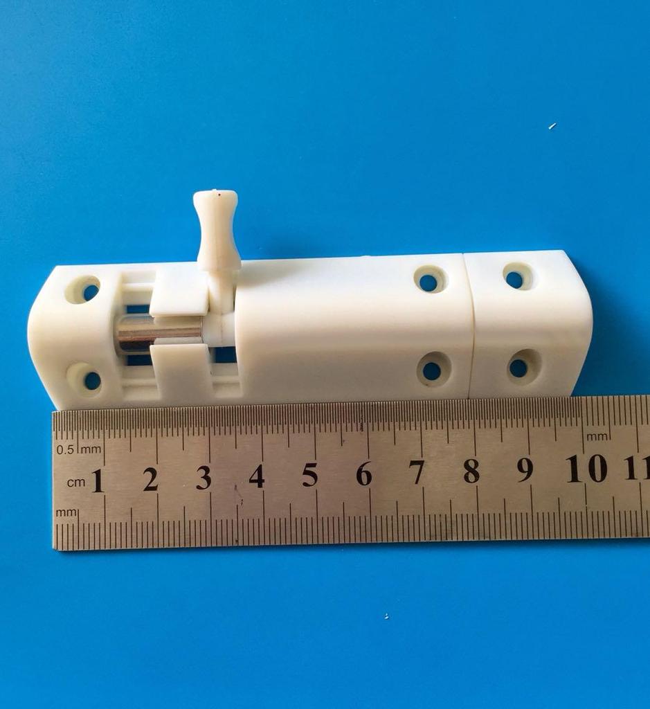 White Wooden Door with Plastic Window Bolt: Large Household Hardware Accessory.