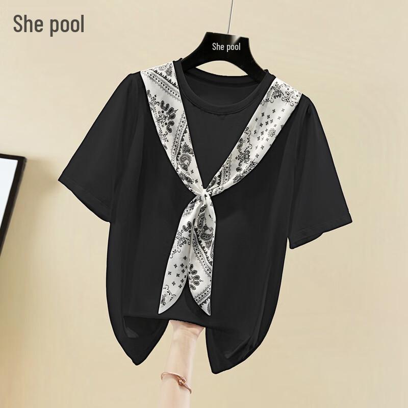 Shechi Women s Color-block Patchwork Round Neck T-Shirt XL