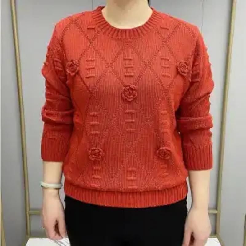 

Новый Свободный Вязаный Свитер с Круглым Вырезом для Мамы, Утепленный, Модный, Универсальный, Повседневный Топ-Поддева для Женщин M оранжевый