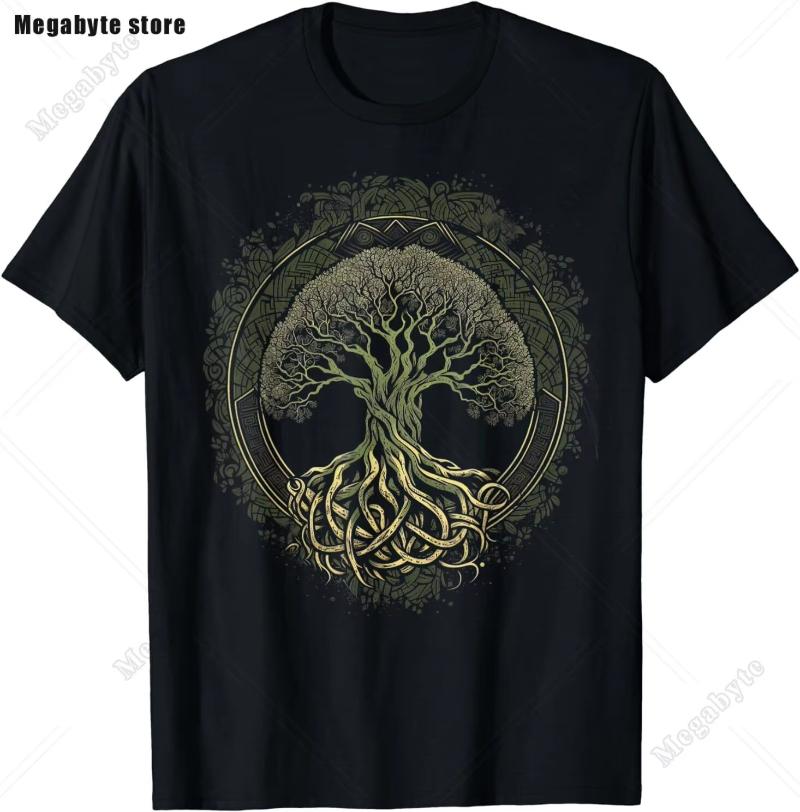 Classic Tree of Life Yin Yang Design T-Shirt Man's T-shirt Leisure T Shirt Kawaii Men Clothing Cotton Beach Short Sleeve