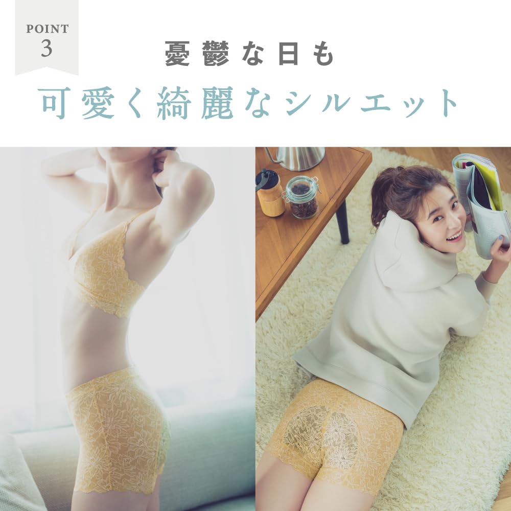 Gunze Tuche Absorbent Sanitary Absorbency Capacity Size TC6862 Women's Shorts, Lace, 50ml, Black, L,