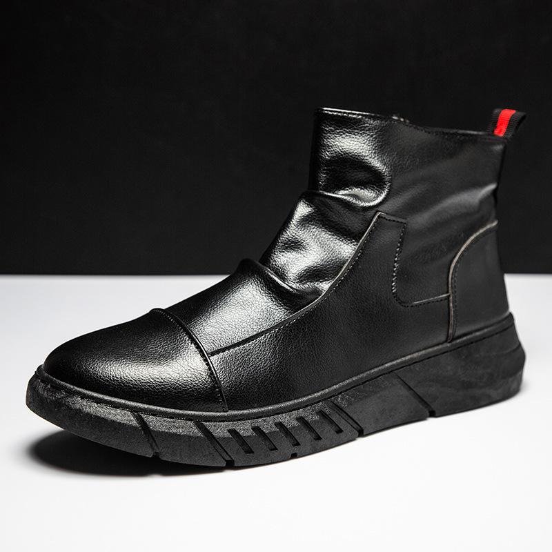 Fleece thermal labor insurance work cotton shoes black men's casual Martin boots new high-top British men's shoes winter