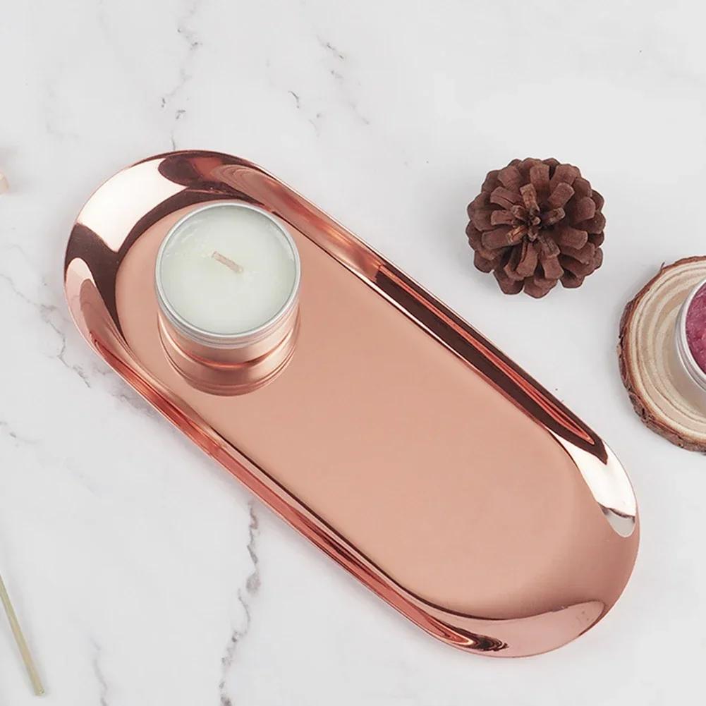 Home Decor Metal Tray Oval Tray for Nordic Style and Jewelry Stainless Steel Non Deformable Black/Bronze/Rose Gold 18cm/23cm