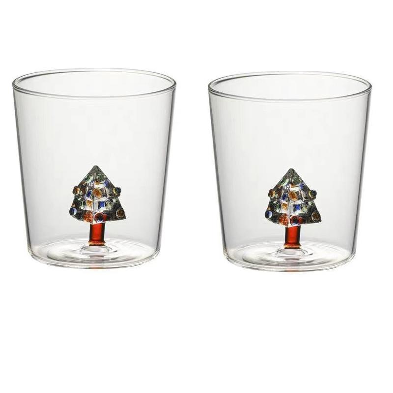 

2/4 шт. 3D узоры Рождественский стеклянный набор чашек Кофейная кружка для вина Рождественский молочный стеклянный набор чашек для украшения дома Рождественский подарок 300 мл 300ml