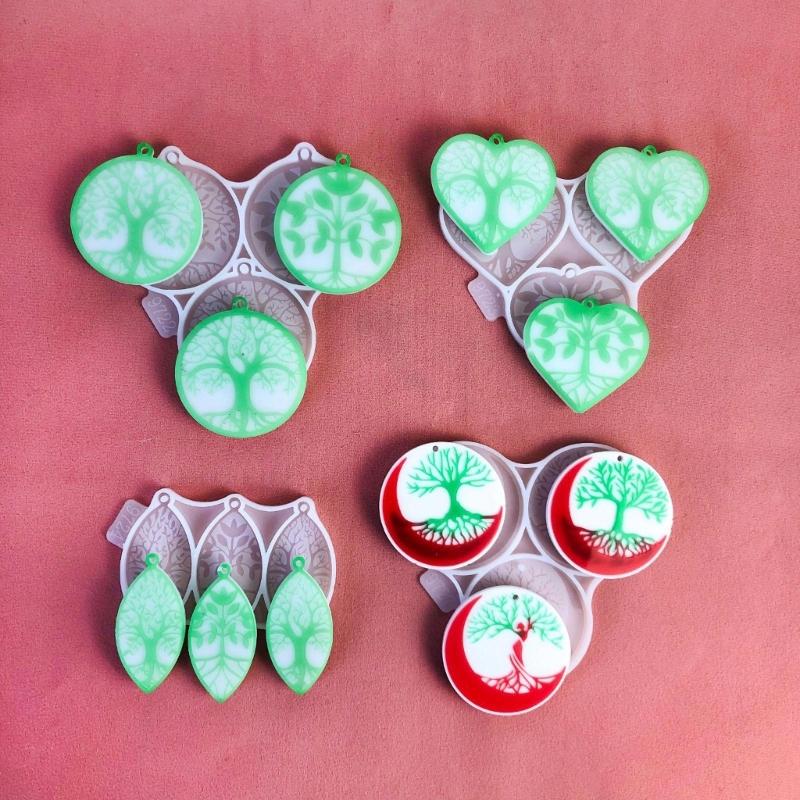 Versatile Silicone Casting Mold Epoxy Resin Mold Versatile Round Life Tree Keyring Case Mould Keychain Jewelry Moulds