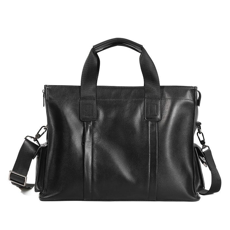 Soft Cowhide Men Business Briefcase Large Capacity Laptop Crossbody Handbag S чёрный