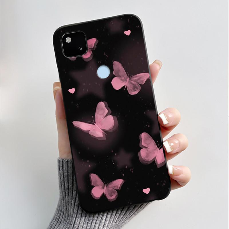 Case For Google Pixel 4a Luxury Fashion Butterfly Flowers Soft Matte TPU Silicon Back Cover Black For Pixel4a 4G 5G Phone Case