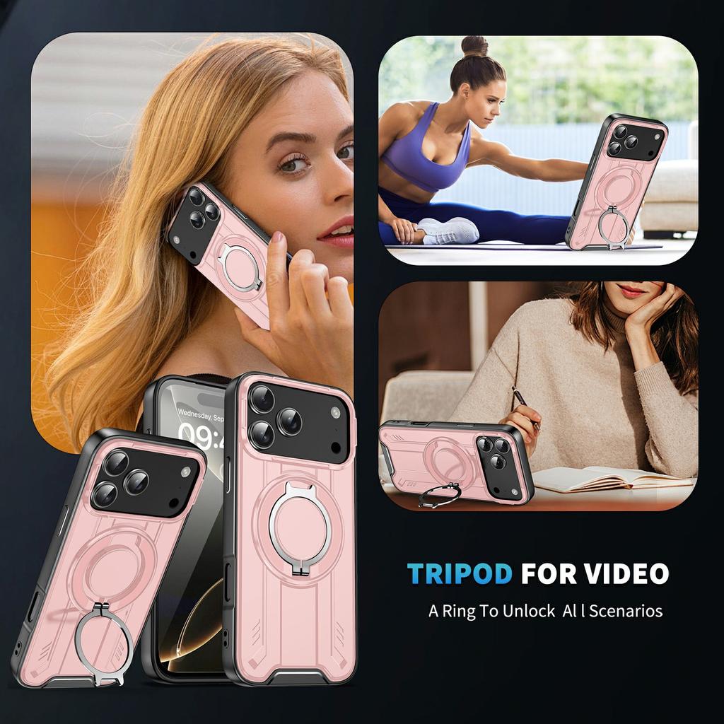 For iPhone 17 Pro Max Case Compatible with MagSafe Rotating Ring Kickstand PC + TPU Shockproof Phone Cover