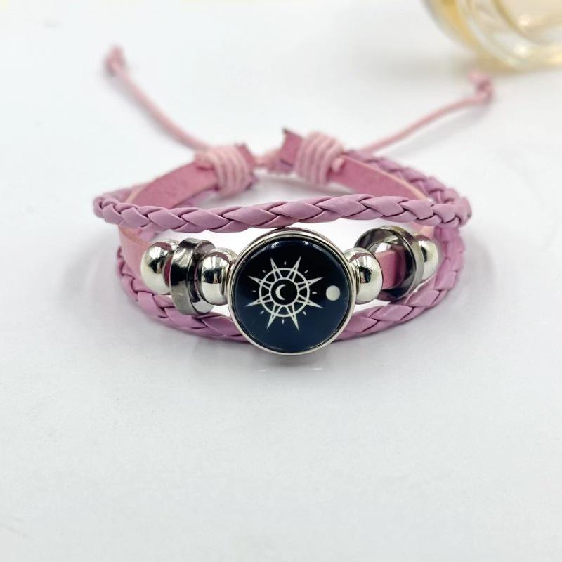 Luminous Sun & Moon Time Gem Unisex Vintage Leather & Beaded Bracelet