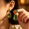 Bohemian Colorful Crystal Square Pendant Earrings For Women Girls Vintage Gold Color Geometric Earrings Wedding Jewelry