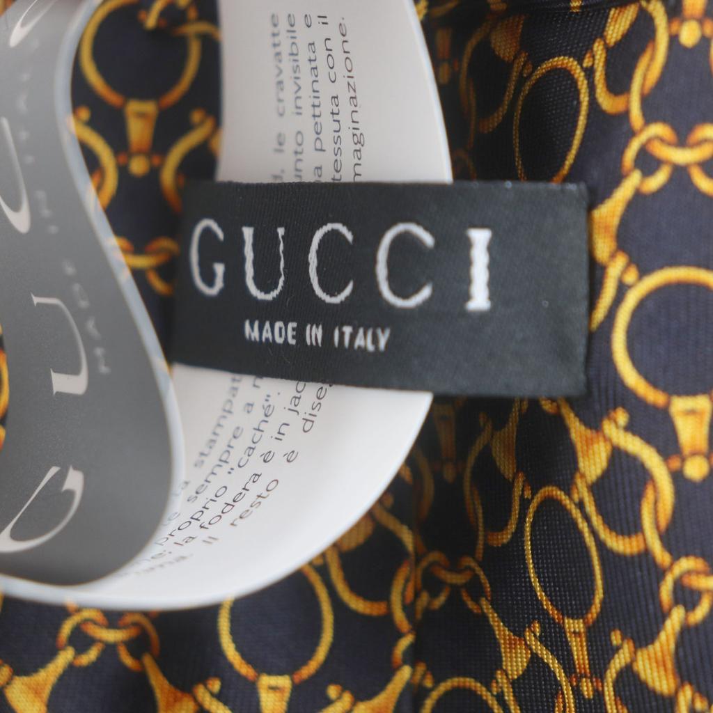 Pristine GUCCI tie Cravate Bit Pattern All-over Pattern Navy gold silk mens Used