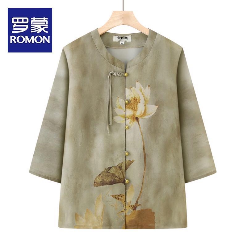 ROMON Women s Elegant Seven-Sleeve Loose Shirt 5XL