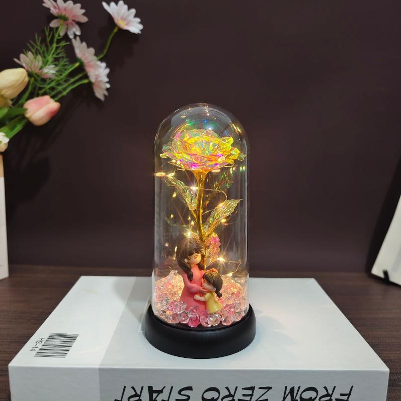 1Pcs LED Light Foil Flower In Acrylic Cover Rose Artificial Flower Acrylic Cover Decor Wedding Valentine's Day Mother's Gift