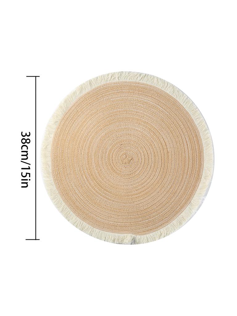 4pcs/set Hot Selling Fringe Eco-friendly Household Non-Slip Morden Style Table Woven Placemats Polyester Round Mat coaster set