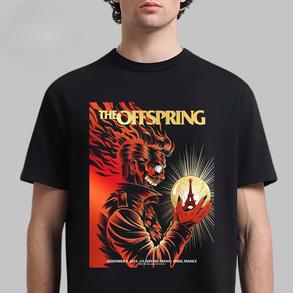 The Offspring Burning Bridge Skull Print Tee Classic Punk Rock Band Streetwear Casual Unisex Top For Fans